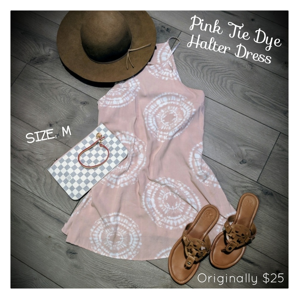 Beautiful Boho Pink Tie Dye Halter Dress